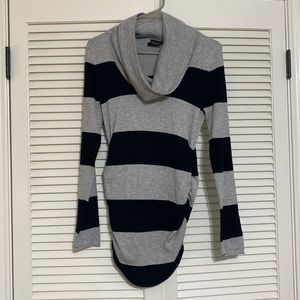 (Medium) Black & Gray Striped Cowl Neck